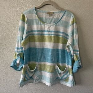 Appleseed’s |  Linen/Viscose Stripe Top, Size Medium